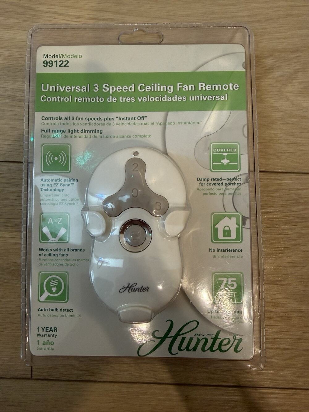 Hunter 99122 Universal 3-Speed Ceiling Fan Remote Control Kit NEW Sealed